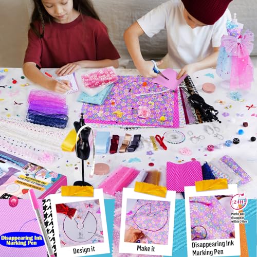 600+Pcs - Fashion Designer Kit for Girls with 5 Mannequins - Creativity DIY Arts and Crafts Kit Educational Toys - Sewing Kit for Kids Ages 8-12 - ONE TO FOUR