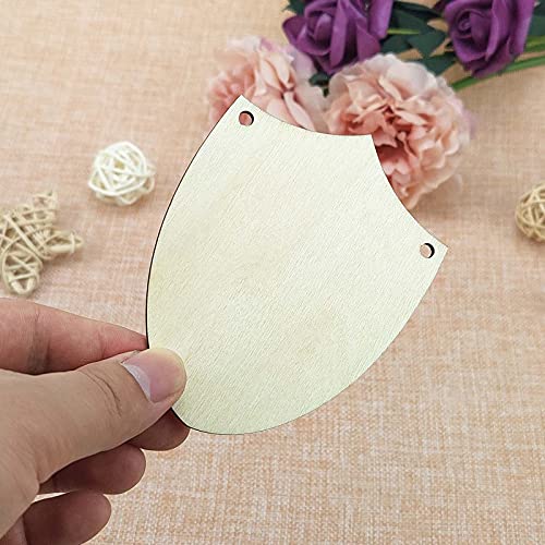 Shield Wood Cutout DIY Crafts Wooden Shield Shaped Hanging Ornaments Unfinished Wood Sign Whit Twines for Wedding Birthday Christmas Party Decoration Creaides