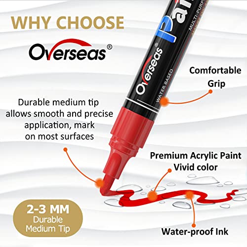 Overseas Red Paint Pens Paint Markers - Permanent Acrylic Markers 8 Pack, Water-Based, Quick Dry, Waterproof Paint Marker Pen for Rock, Wood, Overseas
