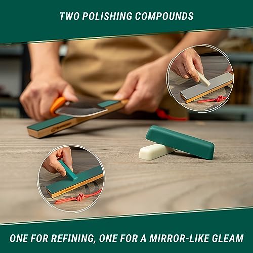 BeaverCraft Pocket Leather Strop Kit LS9P02 Stropping Leather with Knife Polishing Compound - Leather Strop for Knife Sharpening, Carving Knife Strop BeaverCraft