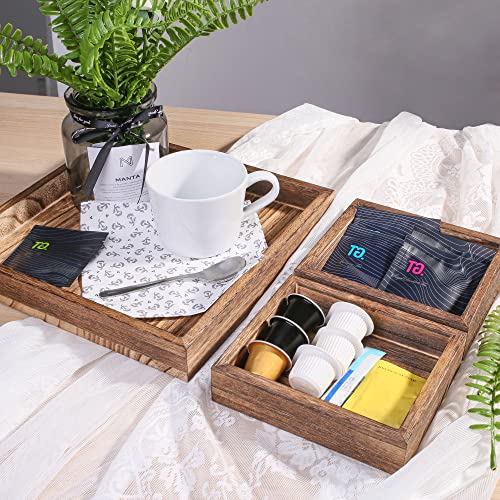 LotFancy Wooden Serving Trays, 7 Piece Set, Rustic Nesting Food Trays with Handles, Decorative Charcuterie Board Platter for Ottoman, Desktop, Coffee LotFancy