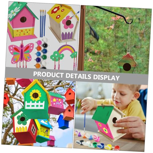 SEWACC 1 Set Lanyard House Wind Chime Ornament Wooden Arts Kits Wind Chime Kit Kids Craft Unfinished Arts Kits Wind Chime Pendant The Brush Painted SEWACC