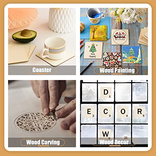 80 Pcs Unfinished Wood Pieces 4x4 Inch Blank Wood Squares Natural Wooden Square Cutouts Tiles Unfinished Wooden Squares Ornaments for DIY Crafts, FOBSME