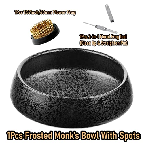 Japanese Ikebana Vase Kit, Flower Shallow Container Ceramics Flower Bowl Flower Arrangement Vase with 1.57inch Flower Frog and 2 in 1 Kenzan Needle Eggone