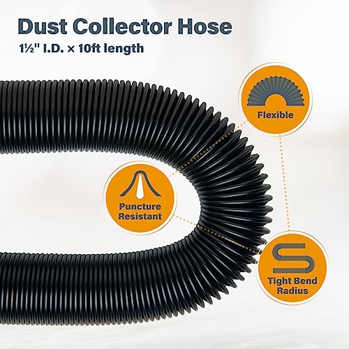 POWERTEC 70355 Dust Collection Hose Kit | 10' Hose with 1 Quick Connector 2-1/4" to 2-1/2" OD and 2 Fittings for Woodworking Power Tools, Wet/Dry POWERTEC