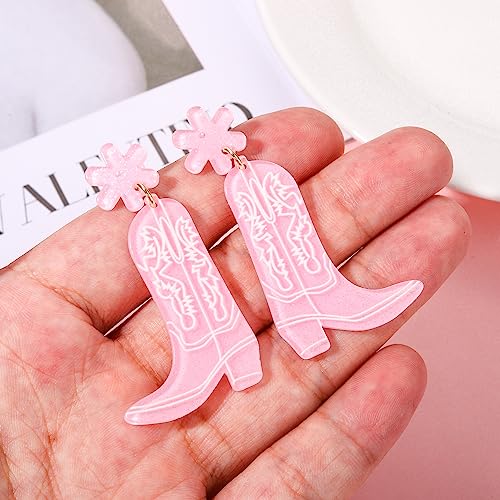 Cowgirl Boot Earrings Acrylic Cowboy Boots Earrings for Women Girls Western Country Let’s Go Girls Cowgirl Hat Shoe Resin Drop Dangle Earring HSWE