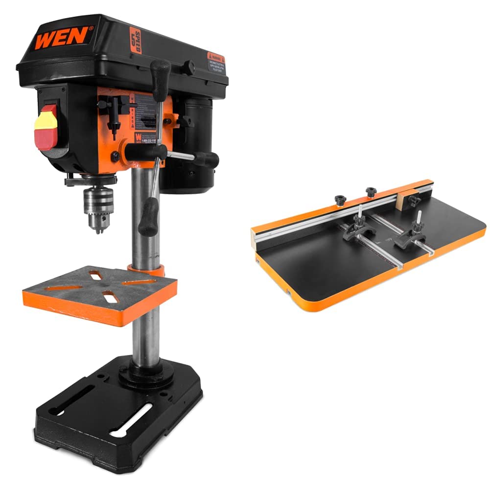 WEN 4208T 2.3-Amp 8-Inch 5-Speed Benchtop Drill Press & DPA2513 24-by-12-Inch Drill Press Table with an Adjustable Fence and Stop Block WEN