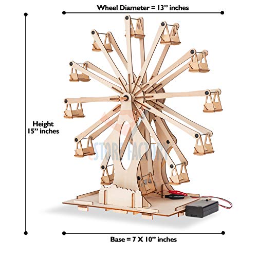 Smartstoy Wooden Ferris Wheel - STEM Projects for Kids Ages 8-12 -16 Engineering Kit, 3D Puzzles Roller Coaster Building Set - DIY Educational Model Smartstoy