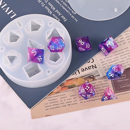 Actvty Resin Dice Mold, DND Dice Molds for Resin, 7 Cavities Sharp Edge Polyhedral Dice Silicone Molds for Epoxy Resin Casting DIY Standard Dice Actvty