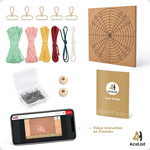 AceList DIY Macrame Kits for Adults Beginners, 5 Pcs Macrame Keychain Kit with Macrame Board and Pins, Cotton Macrame Cord Macrame Supplies, DIY AceList