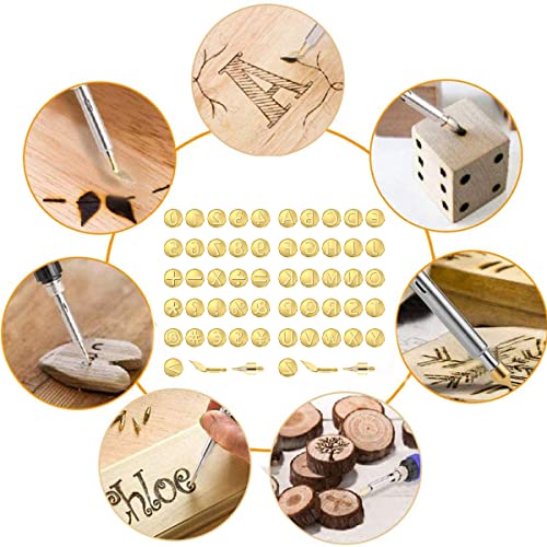 FUYGRCJ- 56Pcs Wood Burning Tip Set Letter Wood Burning Tool Including Alphabet Number Symbol Durable Brass Alphabet Number Template for DIY FUYGRCJ