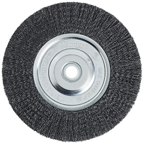 Forney 72747 Wire Bench Wheel Brush, Fine Crimped with 1/2-Inch and 5/8-Inch Arbor, 6-Inch-by-.008-Inch Forney