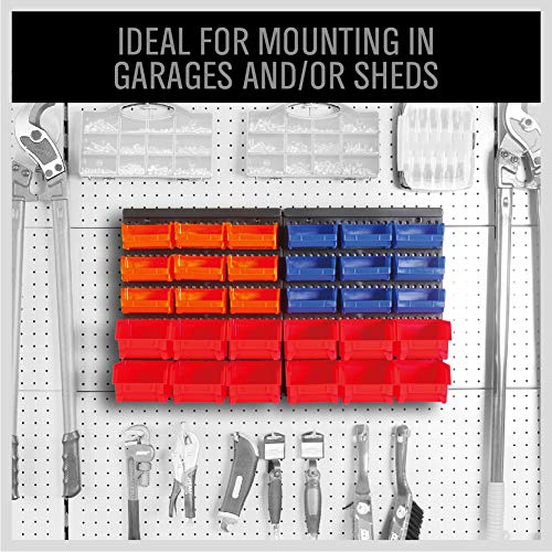 30-Bin Wall-Mounted Storage Rack System - Heavy-Duty Garage Tool Organizer for Screws, Nuts, Bolts, Nails, Beads, and Small Hardware Parts - Easy SEDY