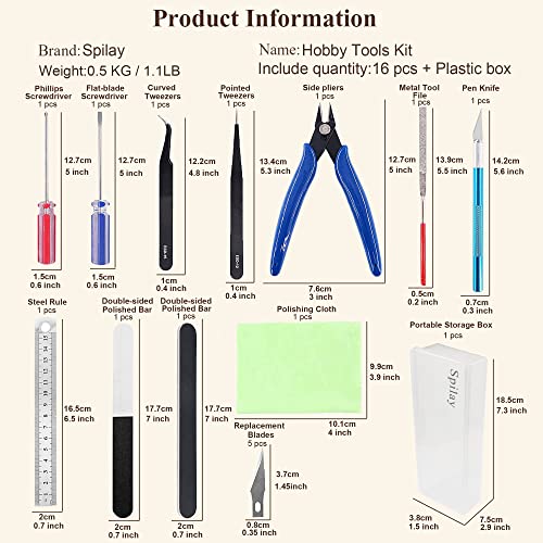 Spilay 16 Pcs Hobby Building Model DIY Tool Kit, Modeler Basic Miniature Handmade Craft Tools Set for Dollhouse Miniature Building Spilay