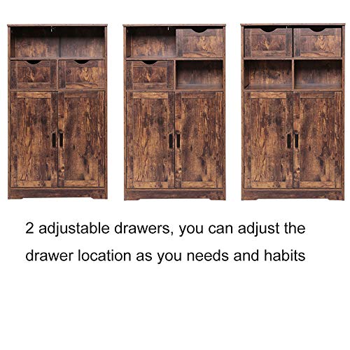Iwell Storage Cabinet with 2 Drawers & Adjustable Shelves, Farmhouse Kitchen Storage Cabinet with Door, Cupboard, Floor Cabinet for Living Room, Iwell