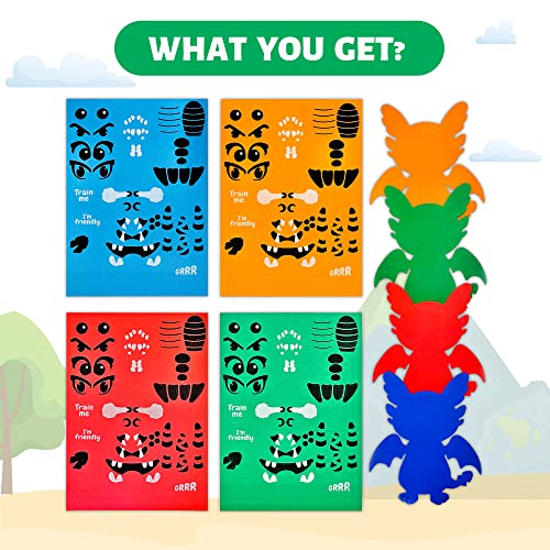 VKPI 4 Pieces EVA Foam Art Crafts Gift Kit, Creative Make Your Own Dragon, Cartoon Foam Paper Craft Projects for Kids Ages 4+ Toddler, Preschool VKPI