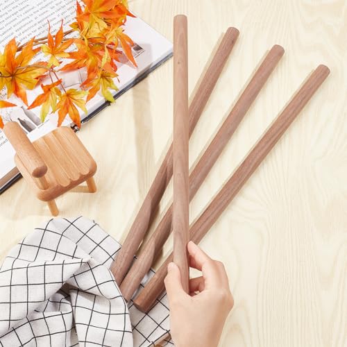 OLYCRAFT 4 Pcs Walnut Dowel Rods 15.7 inch Long Wood Sticks 0.7 inch Diameter Unfinished Round Sticks Wooden Carving Blocks Round Wooden Sticks for OLYCRAFT
