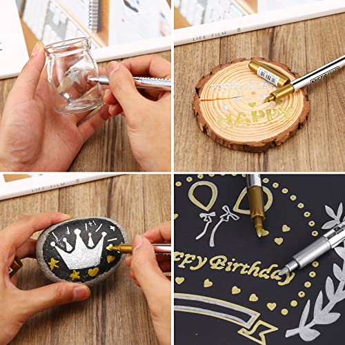 LOONENG Gold and Silver Metallic Markers, Fine Point Gold and Silver Metallic Marker Pens for Adult Coloring, Black Paper, Scrapbooking, Fabric, LOONENG
