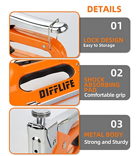 DIFFLIFE Staple Gun Heavy Duty, YEAHOME 4-in-1 Stapler Gun with 2400 Staples, Manual Brad Nailer Power Adjustment Stapler Gun for Wood, Crafts, DIFFLIFE