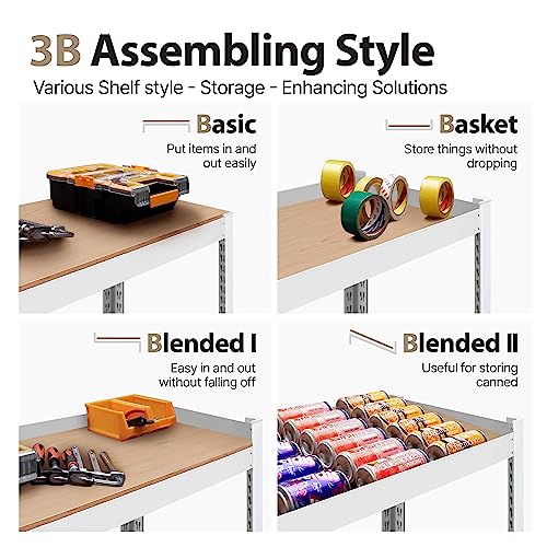 HOMEDANT House Z-Beam White 48" Wide Heavy Duty Garage Storage Shelving Adjustable 5-Tier Metal Shelves Laminated Organization Shelf Industrial HOMEDANT