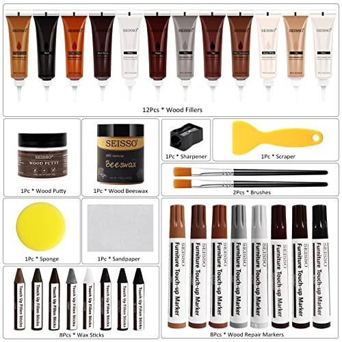 DEWEL Wood Furniture Repair Kit, New Upgrade Wood Fillers, Furniture Touch Up Markers, Wax Sticks, Wood Putty with Beeswax for Cracks, Wood Hole, DEWEL