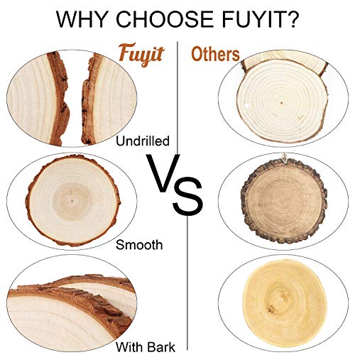 Fuyit Wood Slices 6 Pcs 6-6.3 Inches Unfinished Natural Tree Slice Wooden Circle with Bark Log Discs for DIY Arts and Craft Rustic Wedding Christmas Fuyit
