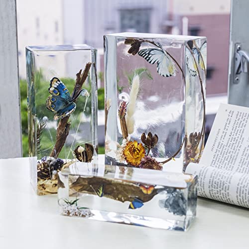 LET'S RESIN Rectangle Silicone Resin Molds, 3pcs Large Resin Molds w/Wooden Support, Deep Epoxy Resin Molds for Flowers Preservation, Insect LET'S RESIN