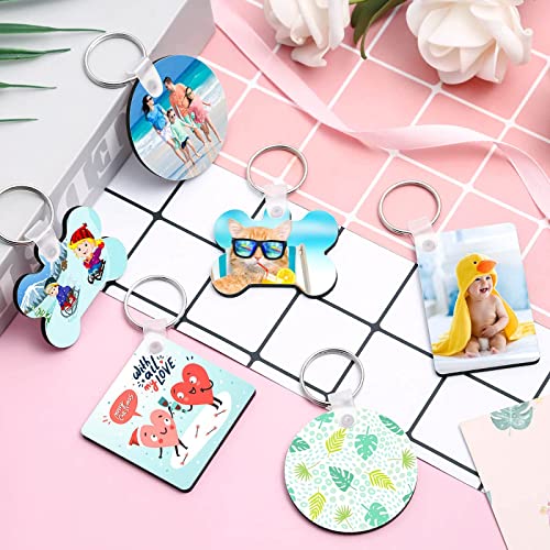 120Pcs Sublimation Keychain Blanks Bulk, DIY MDF 4 Shape Sublimation Blank Keychain with Keyrings, unisex-adult Double-Sided Printed Heat Transfer Acejoz