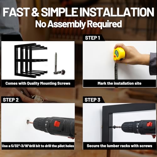 YYR Wood Organizer and Lumber Storage Rack Wall Mount, Heavy Duty Metal Shelf with 6-Level Holds Up 1200 LBS, Indoor & Outdoor Use - Black YYR