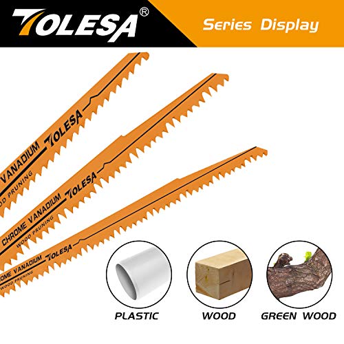TOLESA Wood Pruning Reciprocating Saw Blades 12 inch 5 TPI Sawzall Blades Green Wood Construction Wood Cutting and PVC Pipe Cutting CRV Sharp Ground TOLESA
