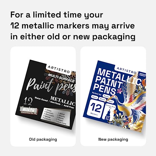 ARTISTRO Metallic Paint Pens for Rock Painting, Stone, Ceramic, Glass, Wood, Fabric, Pebbles, Scrapbook Journals, Photo Albums, Card Stocks. Set of ARTISTRO