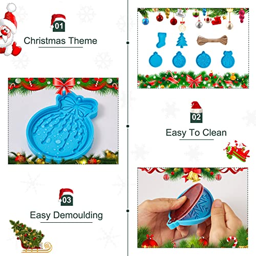 Boutigem 6Pcs Christmas Theme Pendant Silicone Molds Xmas Socks Ring Bell Epoxy Resin Mould with Jute Cord for Keychain Christmas Tree Ornaments DIY Boutigem