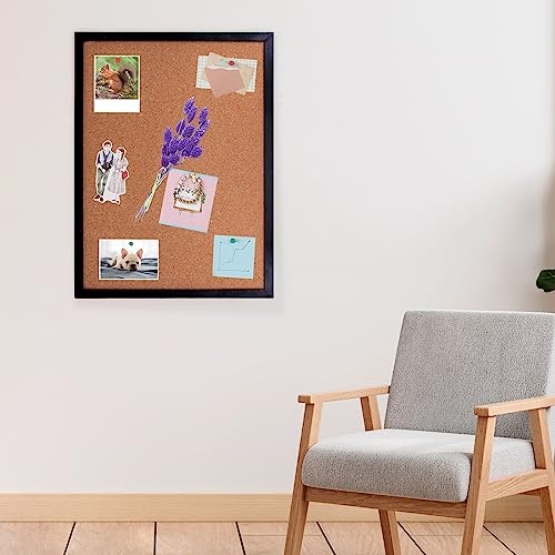 Black Cork Board Bulletin Board, 15.7"X 12" Cork Board, Oak Wood Finish Frame, Wall Mounted Cork Board for Office Home and School(Pins, Eye Bolts, BGJRBY
