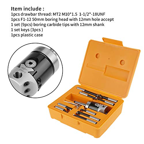 2" Boring Head Set 12 Pcs Carbide Boring Bars MT2 -M10 F1-12 50mm Boring Head with 9pcs 12mm Boring Bars Milling Machine Accessories Walfront