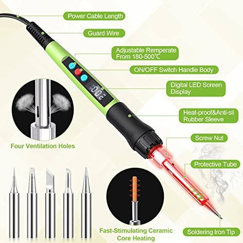 Soldering Iron Kit,100W LED Digital Solder Iron Soldering Gun kit with Ceramic Heater,11 in 1 Adjustable Temperature Soldering Kit with Tips,Solder Q-MING