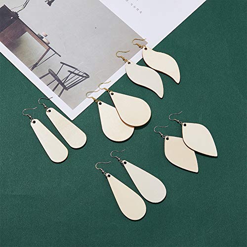 SUNNYCLUE 300Pcs 5 Shapes Unfinished Wooden Earrings Blanks Kit Unfinished Wood Large Charms Pendants Blank with Hole with 100Pcs Earring Hooks SUNNYCLUE