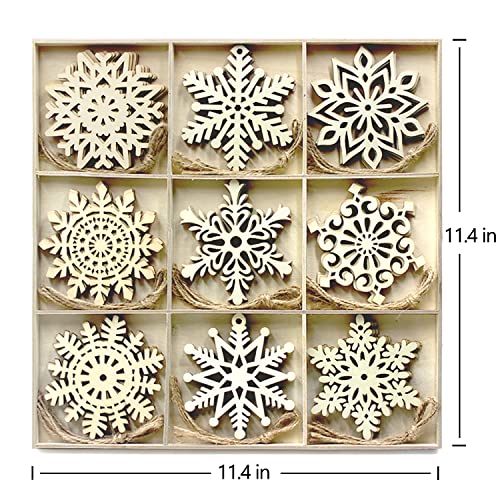 36pcs Large Christmas Wooden Snowflakes Hanging Ornaments DIY Craft Snowflake Wooden Ornaments Unfinished Wood Cutout Christmas Decorations Tree MFLUEEWR