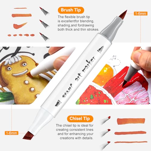 Brush Tip Alcohol Markers Set - 49 Colors Dual Tip Permanent Art Markers for Adult Coloring Artist Sketching Illustration Drawing, Alcohol Based SFAIH
