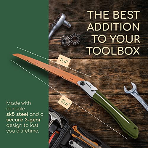 Folding Saw for Cutting Branches, 11.4", a Camping Saw Made with SK5 Steel, Folding Hand Saw, Survival Saw with a Secured Design, Folding Camp Saw LAGOM