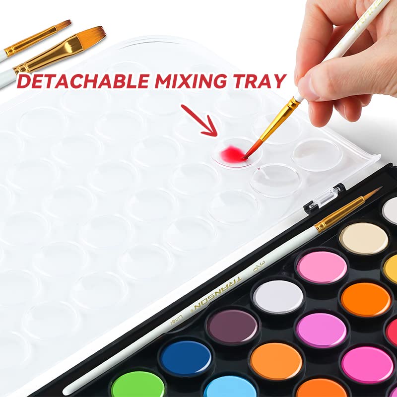 TRANSON 48-Color Watercolor Kit with 4pcs Paint Brush Set for Adults, Students, Beginners and Artists TRANSON