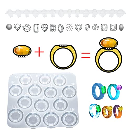 Yayatty Resin Molds Silicone, Resin Ring Mold for Epoxy Resin, Diamond Rings Molds with 14 Different Sizes and Bracelet Epoxy Mould for DIY Crafts N\A