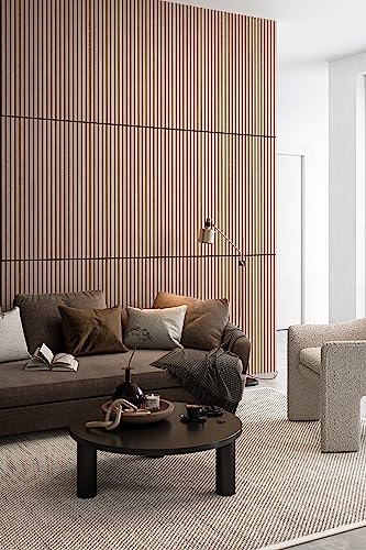 SLATPANEL Two Acoustic Wood Wall Veneer Slat Panels - Oak | Natural Core | 47.24” x 12.6” Each | Soundproof Paneling | Wall Panels for Interior Wall Slatpanel