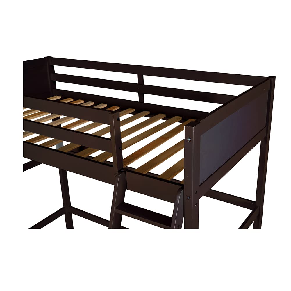 Majnesvon Espresso Twin Loft Bed with Ladder & Storage Shelves for Space-Saving Elegance Majnesvon