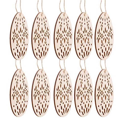 SEWACC 20pcs Wooden Easter Ornaments Crafts Unfinished Wood Pieces Wooden Easter Egg Cutouts Easter Egg Shape Wooden Pendants Easter Hanging SEWACC