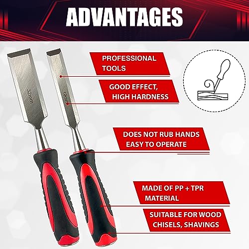 wesleydrill 10-Piece Wood Chisel Set, Wood Carving Chisels with Honing Guide, Carpenter Pencils and Sharpening Stone, CR-V Steel (1/4", 1/2", 3/4", wesleydrill