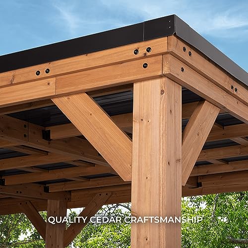 Backyard Discovery Kingsport 20 ft. x 12 ft. All Cedar Wooden Carport Gazebo with Hard Top Steel Roof Backyard Discovery