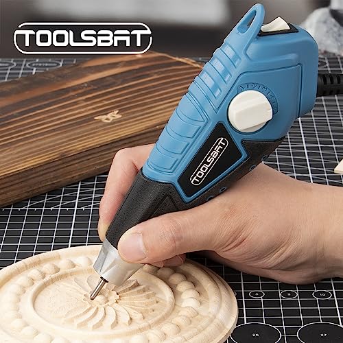 TOOLSBAT Engraver 15W Engraving Tool - Metal Engraver with 4 Tungsten Carbide Steel Bits & 2 Stencils 5 Speed Etching Tool Perfect for DIY TOOLSBAT