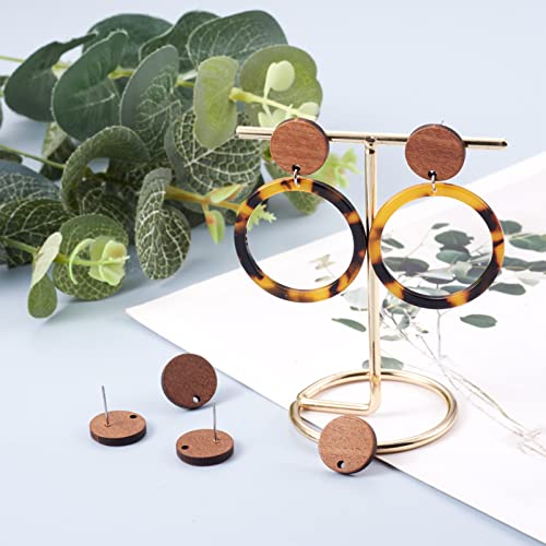 Pandahall 20 Pairs Walnut Wood Flat Round Shape Earring Findings 15mm Coconut Brown Dangle Stud Pendants with 304 Stainless Steel Pin for DIY Wooden PH PandaHall