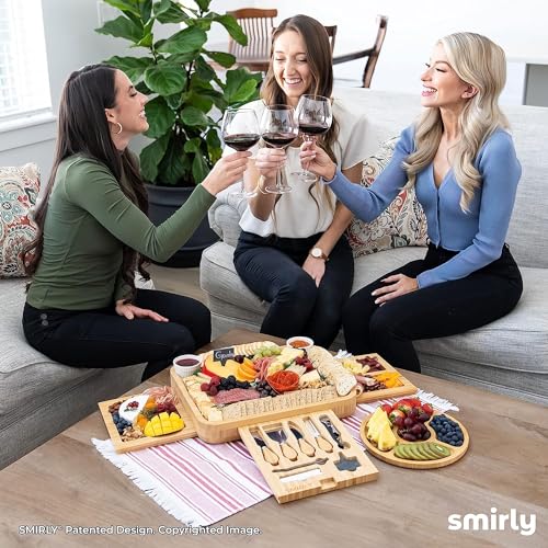 SMIRLY Charcuterie Boards Gift Set: Charcuterie Board Set, Bamboo Cheese Board Set - Unique Mothers Day Gifts for Mom - House Warming Gifts New Home, SMIRLY