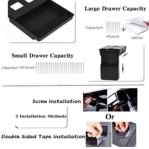 Navtcow Under Desk Drawer Storage Organizer - 2 Pack (Large and Small) Black - (Please Note - Drawer Size/No Lip Under Desktop) - 2 Installation Navtcow